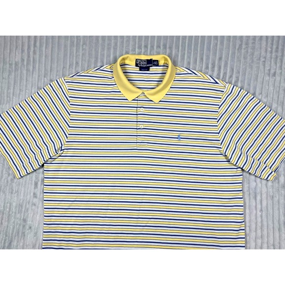 Polo Ralph Lauren Golf Fit Short Sleeve Shirt Men's L Striped Yellow Blue Preppy - Picture 3 of 15